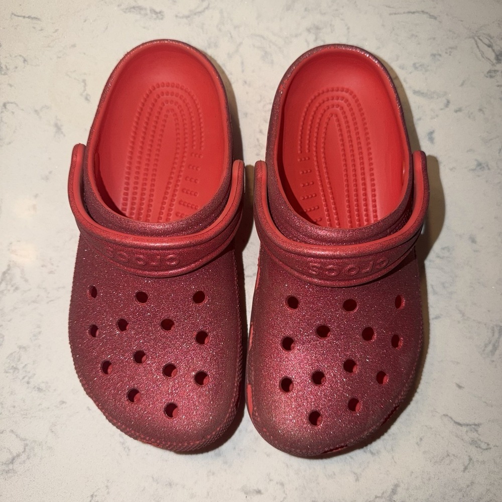 Crocs Classic Red Flame Glitter Clog Unisex Mens 5 Womens 7 Colorful Movie Inspo - Picture 6 of 8